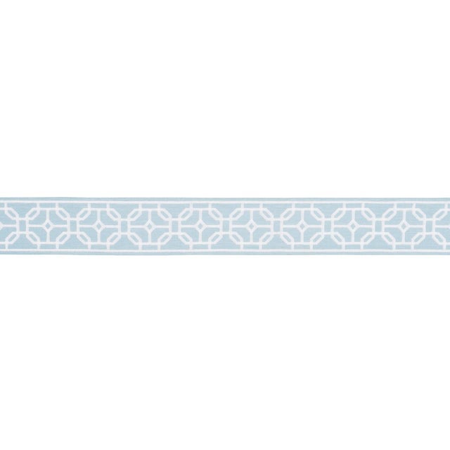 A graphic, interlocking motif that is satin stitched on cotton, Gazebo Trellis Tape is a gorgeous 4 1/4-inch-wide trim...