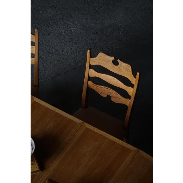 Brown Mid-Century Danish Chairs in Oak & Hessian from Henning Kjærnulf, 1960s, Set of 8 For Sale - Image 8 of 17