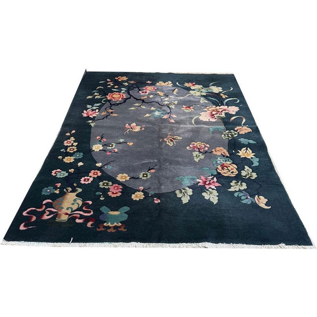 A Stunning Vintage 5'-6" X 8'-5" Art Deco Chinese Rug For Sale In Los Angeles - Image 6 of 10