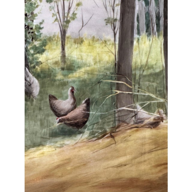 Traditional Early 20th Century "Chickens Foraging in a Barnyard," Oil Painting on Porcelain Plaque by Paul E. Harney Jr (1850-1915) For Sale - Image 3 of 15