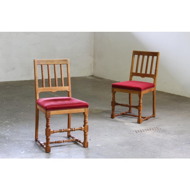Vintage Danish Baroque Style Oak Farmhouse Chairs, 1940s, Set of 4 For Sale - Image 15 of 18