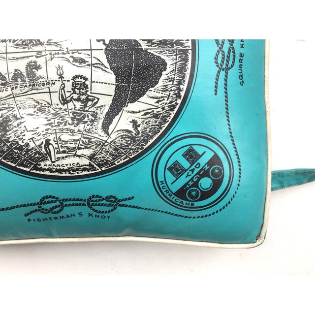 Plastic Vintage Turquoise Boat Cushion W/Boating Knots & Signal Flag Graphics For Sale - Image 7 of 9