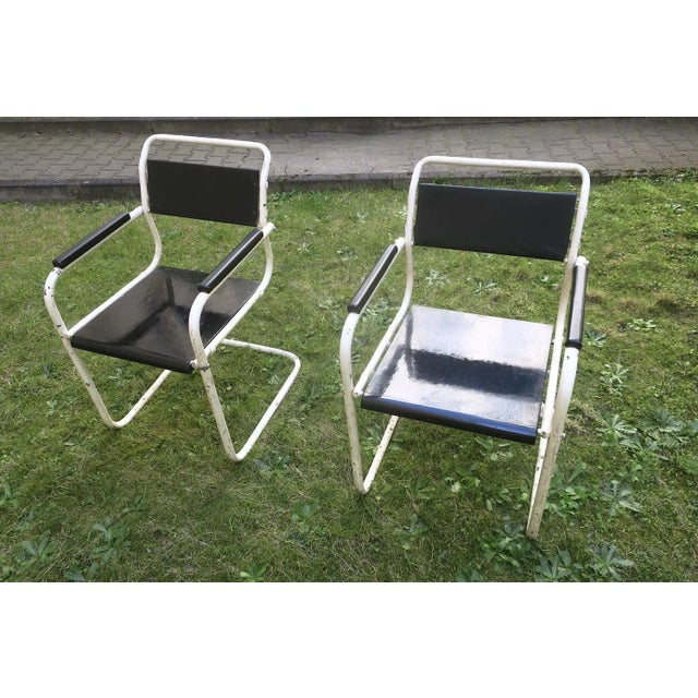 Black Set of Painted Iron Cantilever Garden Chairs 1930s For Sale - Image 8 of 11