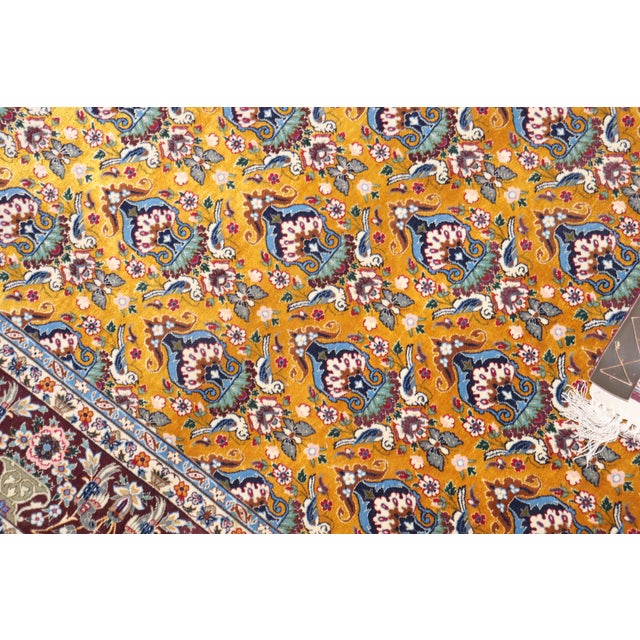Yellow Vintage Persian Isfahan Part Silk Carpet - 3'7" x 5'6" For Sale - Image 8 of 10