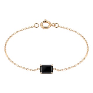 Black Onyx Emerald Cut Bracelet | 925 Silver Chain Minimalist Black Gemstone Bracelet | Dainty Everyday Jewelry Gift For Sale