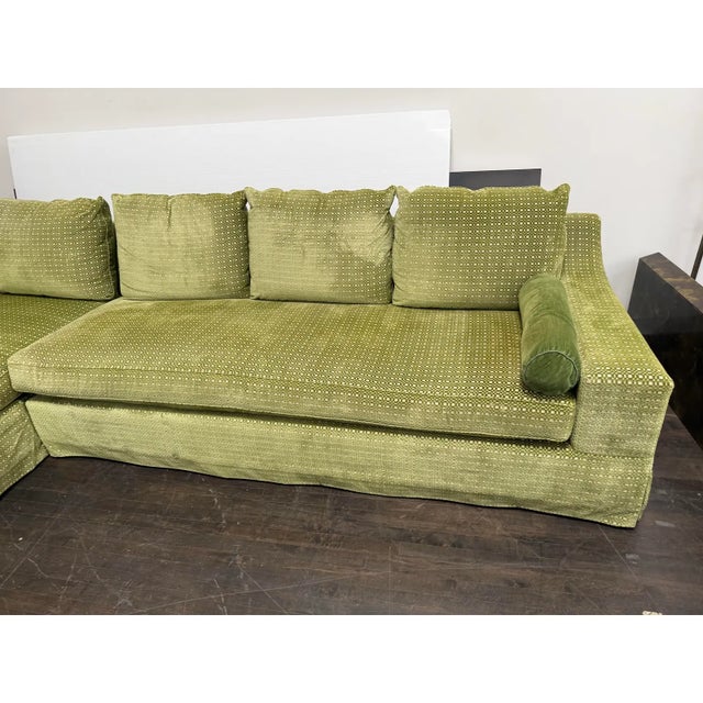 2010s Patricia Edwards for Partridge Bespoke Green Velvet Two Piece Sectional For Sale - Image 5 of 12