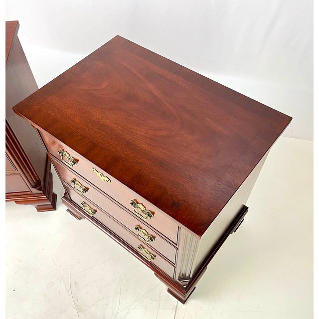 Late 20th Century Baker Furniture Chippendale Style Mahogany 3-Drawer Nightstands - A Pair For Sale - Image 11 of 18