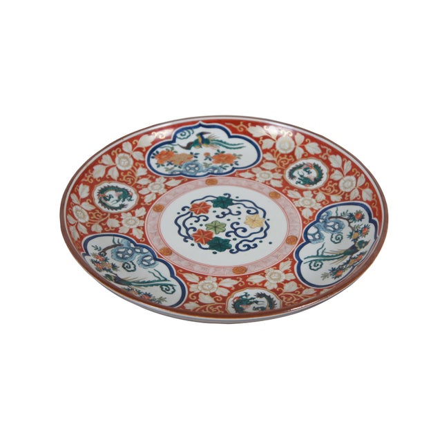 Japanese Antique Japanese Kutani Porcelain Dragon Phoenix Bird Charger Plate For Sale - Image 3 of 12