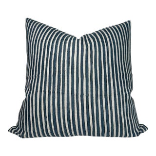 Stripe Printed Pillow Cover in Indigo, Block Printed Pillow, 20x20 Pillow For Sale