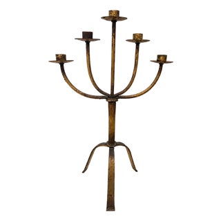 Large Mid-Century Modern Brutalist Five-Arm Gilt Iron Candelabra, 1960s For Sale