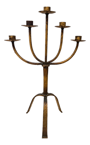 Large Mid-Century Modern Brutalist Five-Arm Gilt Iron Candelabra, 1960s