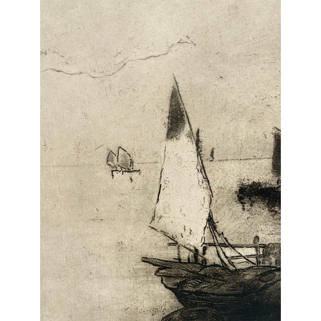 Early 20th Century Ludovico Cavaleri (1867-1942) Fishing Boats in Harbor Etching Venice, Italy Signed & Dated 1927 For Sale - Image 5 of 12