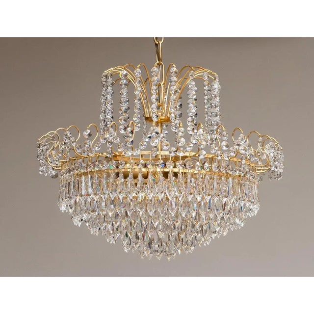 Gold Gold-Plated and Faceted Crystal Chandelier from Rejmyre, Sweden, 1970s For Sale - Image 8 of 12
