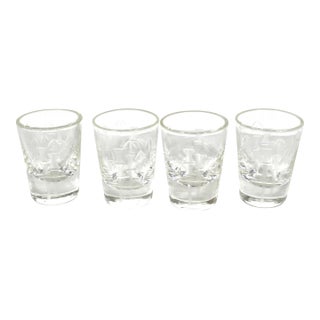 Vintage Etched Bamboo Shot Glasses Set of 4 For Sale