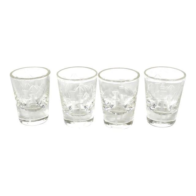 Vintage Etched Bamboo Shot Glasses Set of 4 For Sale