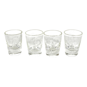 Vintage Etched Bamboo Shot Glasses Set of 4