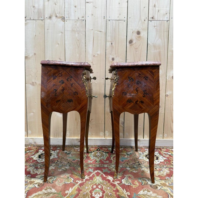 1920s Louis XV Style Rosewood Marquetry Bedside Tables, 1920s, Set of 2 For Sale - Image 5 of 8