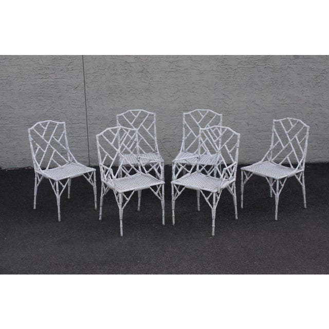 White Venemen of California Faux Bamboo Cast Aluminum Patio Dining Set For Sale - Image 8 of 12