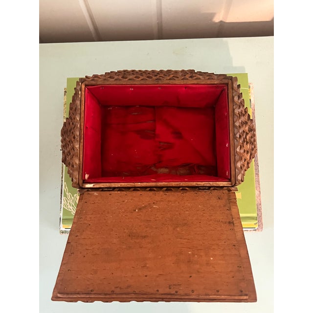 Wood Antique Chip Carved Tramp Art Box For Sale - Image 7 of 10