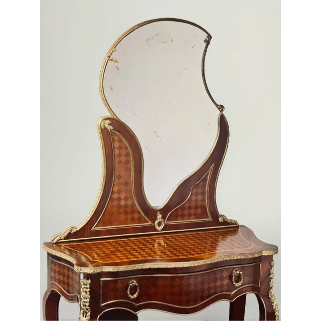 Wood Late 19th Century French Ormolu-Mounted Kingwood and Parquetry Vanity Dressing Table For Sale - Image 7 of 12