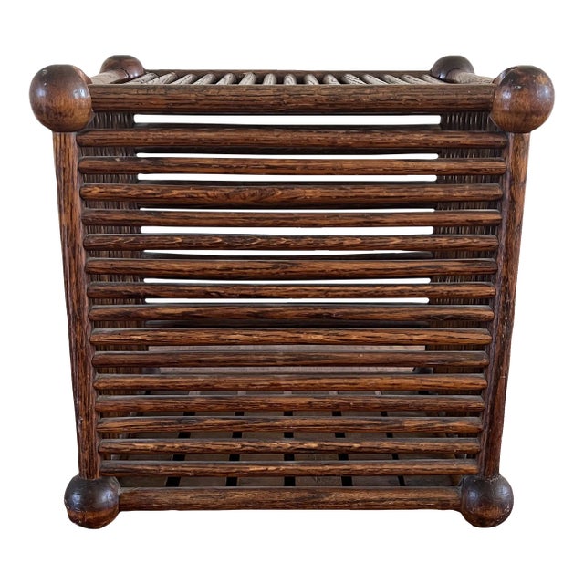 Early 20th Century Antique Oak Ball and Stick Hinged Top Bin For Sale