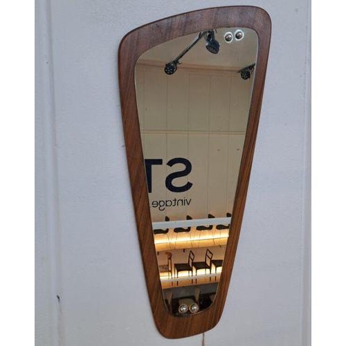 Irregularly Shaped Mirror in Teak Frame For Sale - Image 4 of 4