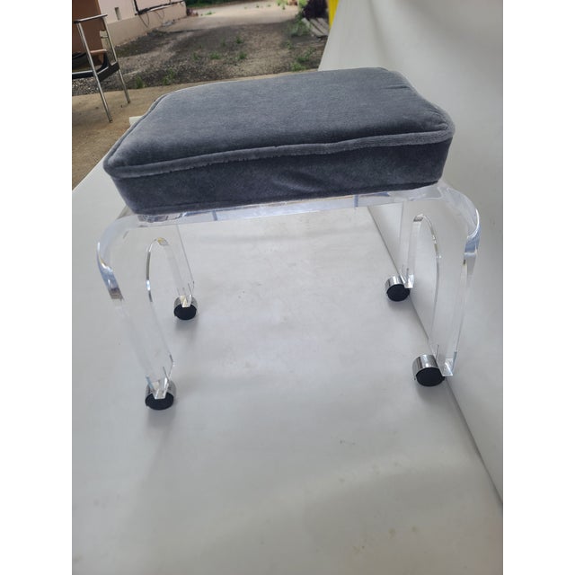 Blue 1970s Lucite Waterfall Vanity Stool For Sale - Image 8 of 12