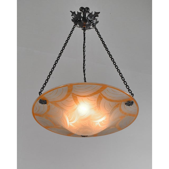 Large French Art Deco Pendant Light by Le Verre Francais Schneider - 1930 Chandelier France For Sale - Image 6 of 14