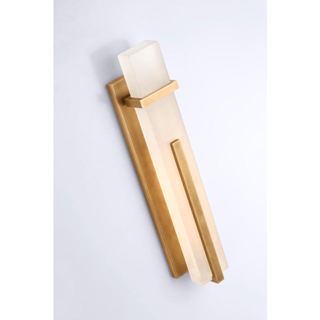 Modern Ian K. Fowler for Visual Comfort Signature Malik Large Sconce in Hand-Rubbed Antique Brass with Alabaster For Sale - Image 3 of 5
