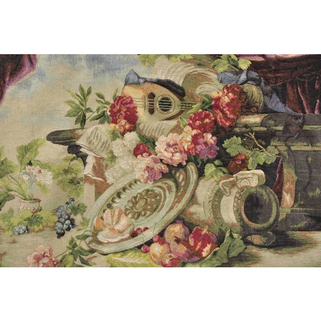 Jacquard Woven French Wall Tapestry Still Life Flowers & Mandolin by J&d For Sale - Image 4 of 12