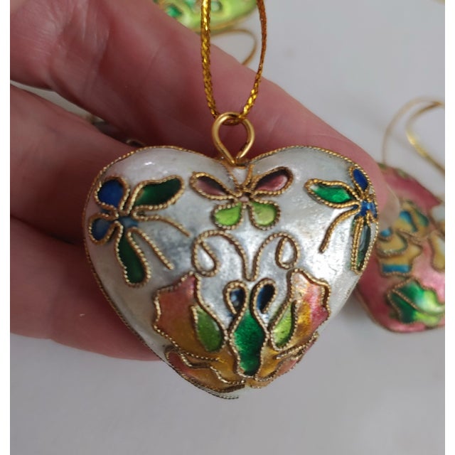 Vintage Chinese Cloissone Heart Pendant Ornaments- Set of 6 For Sale - Image 4 of 9