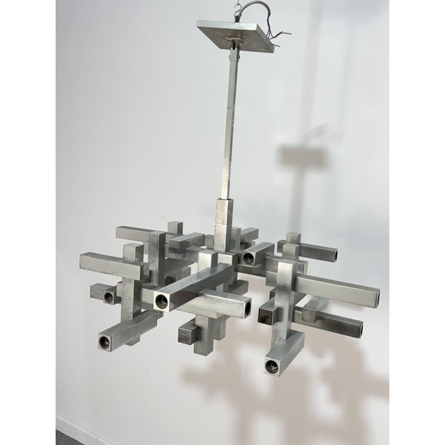 Silver Geometric Metric 18-Light Chandelier by Gaetano Sciolari, 1970 For Sale - Image 8 of 11