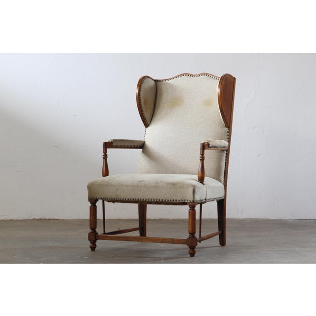 Vintage Earflap Dover Wingback Oak Armchair, Denmark, 1930s For Sale - Image 11 of 18