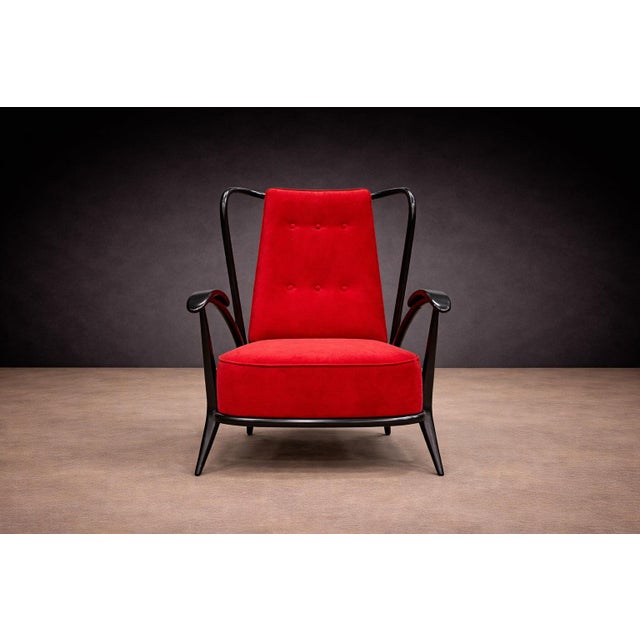 Giuseppe Scapinelli Armchair in Hardwood with Ebony Finish and Red Fabric, Giuseppe Scapinelli, 1950s - Lot 581 For Sale - Image 4 of 14