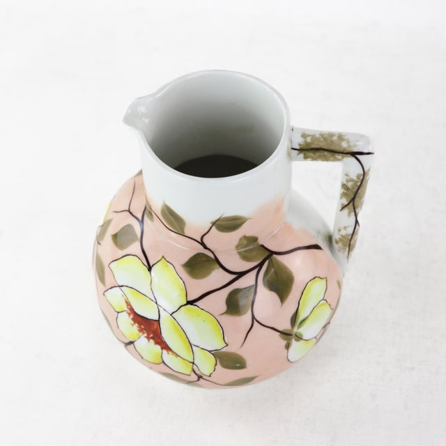Early 20th Century Vintage Hand-Painted Floral Porcelain Pitcher With Bold Yellow Blossoms For Sale - Image 5 of 10