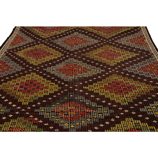Vintage Persian Soumak Handmade Burnt Orange Geometric Wool Rug For Sale - Image 4 of 8