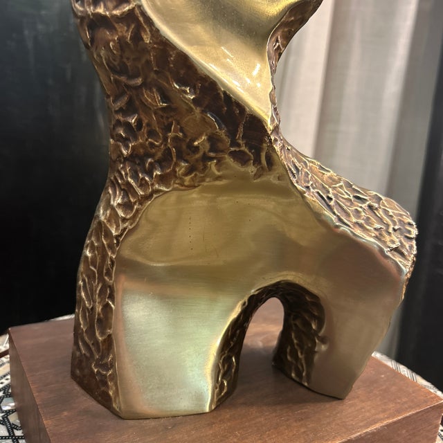 Richard Barr Cast Brass Brutalist Abstract Lamp With Custom Shade for Laurel Lighting Co. For Sale In Miami - Image 6 of 12