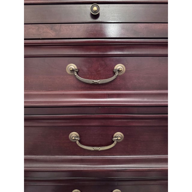 Traditional Vintage Ethan Allen Medallion Cherry Wood Tall Chest of Drawers For Sale - Image 3 of 18