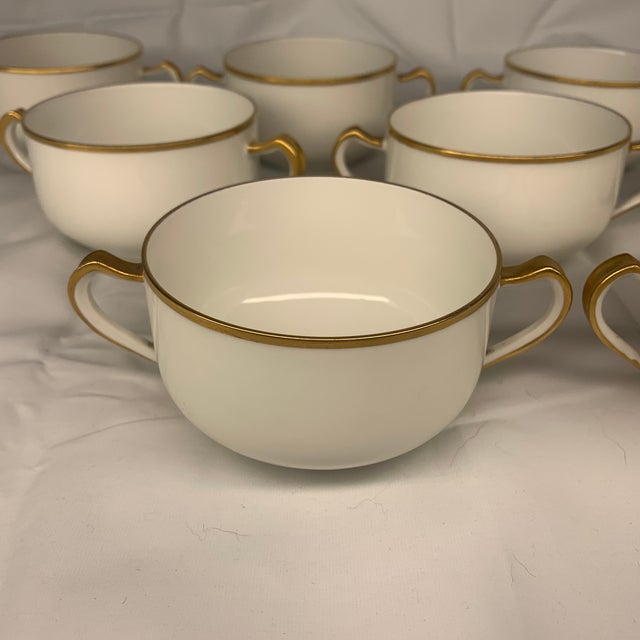 Haviland & Co. Vintage Haviland & Co Limoges France Double Handled Cream Soup Bowls Gold Rim Set of 9 For Sale - Image 4 of 5