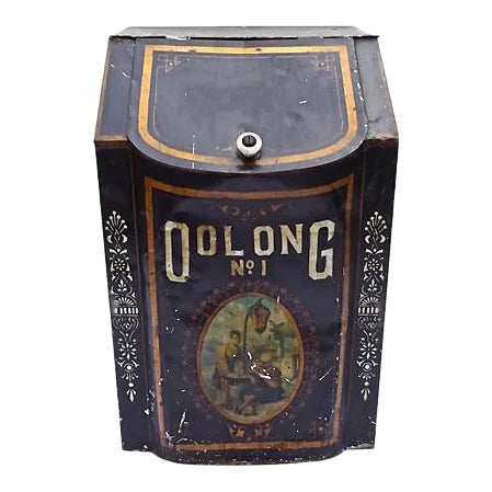 Antique Metal Oolong Tea Storage Bin For Sale