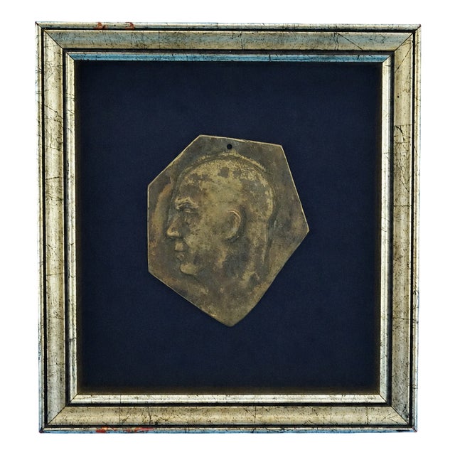 20th Century Gilded Bronze Plaque Sculpture with Bas-Relief Face of Benito Mussolini from Dux For Sale