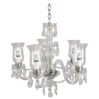 Vintage French Crystal and Chrome 5-Light Chandelier With Cut Glass Shades For Sale