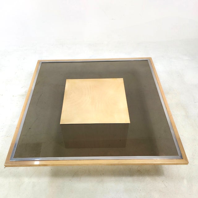 Brass and Travertin Coffee Table by Georges Mathias, Belgium, 1970s For Sale - Image 6 of 10