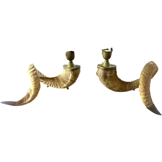 Vintage Ram Horn Candle Holders Pair For Sale - Image 4 of 14