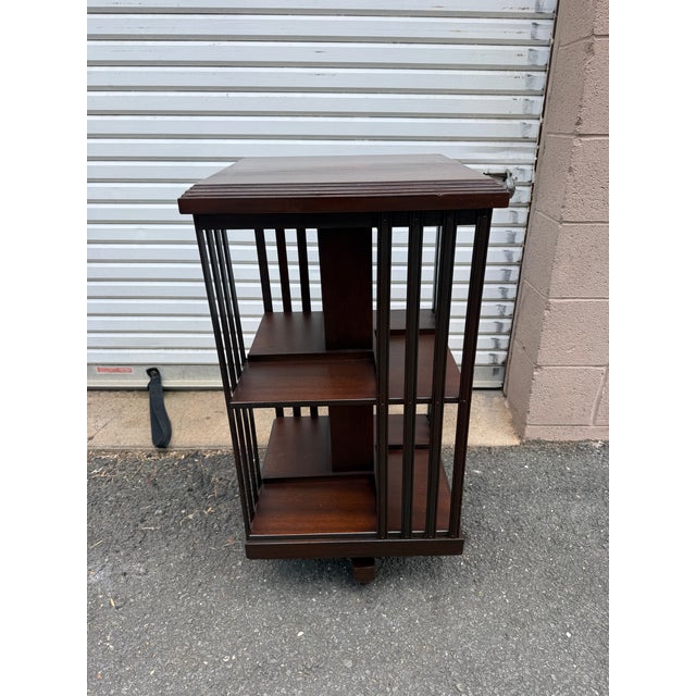 Pair of Edwardian Style Revolving Mahogany Inlaid Bookcase Side Tables For Sale - Image 13 of 16