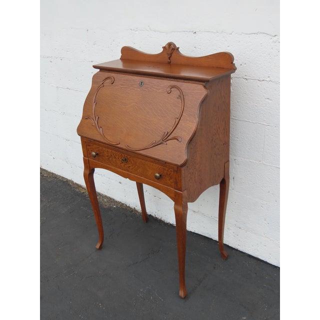 Traditional Early 1900s Solid Oak Small Secretary Desk 6669 For Sale - Image 3 of 18