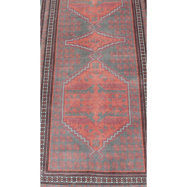 Mid 20th Century Vintage Turkish Oushak Runner in Soft Gray, Coral, and Soft Terracotta 2'9 X 11'6 For Sale - Image 5 of 13