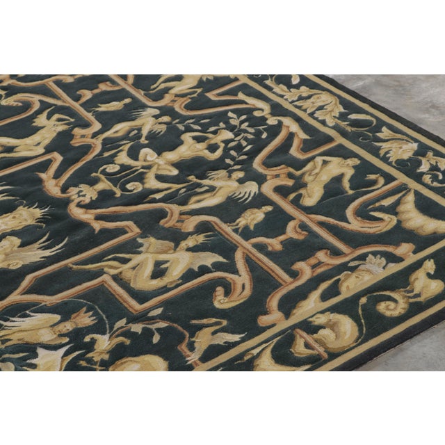 Rug & Kilim’s Tudor Style Flatweave in Black With Gold Pictorial Patterns For Sale In New York - Image 6 of 9