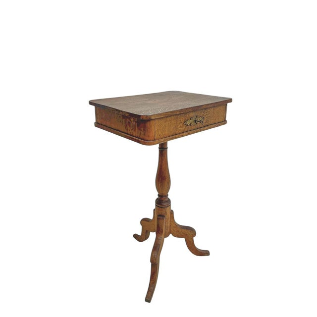 Antique Oak Sewing Side Table, 1900s For Sale - Image 10 of 10