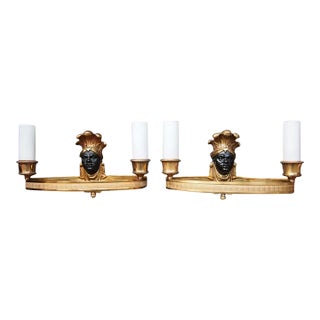 19thc French Empire Antique Gilt & Patinated Bronze Wall Sconces by Maison Bagues a - Pair For Sale